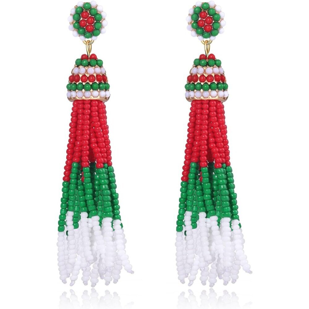 Women's Beaded tassel earrings Long Fringe Drop Earrings Dangle 6 Colors